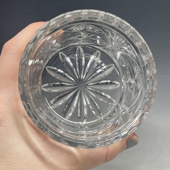 5 5/8" Vintage 20th C. Crystal Lidded Cylindrical Vanity Jar Container Decor - Picture 6 of 11